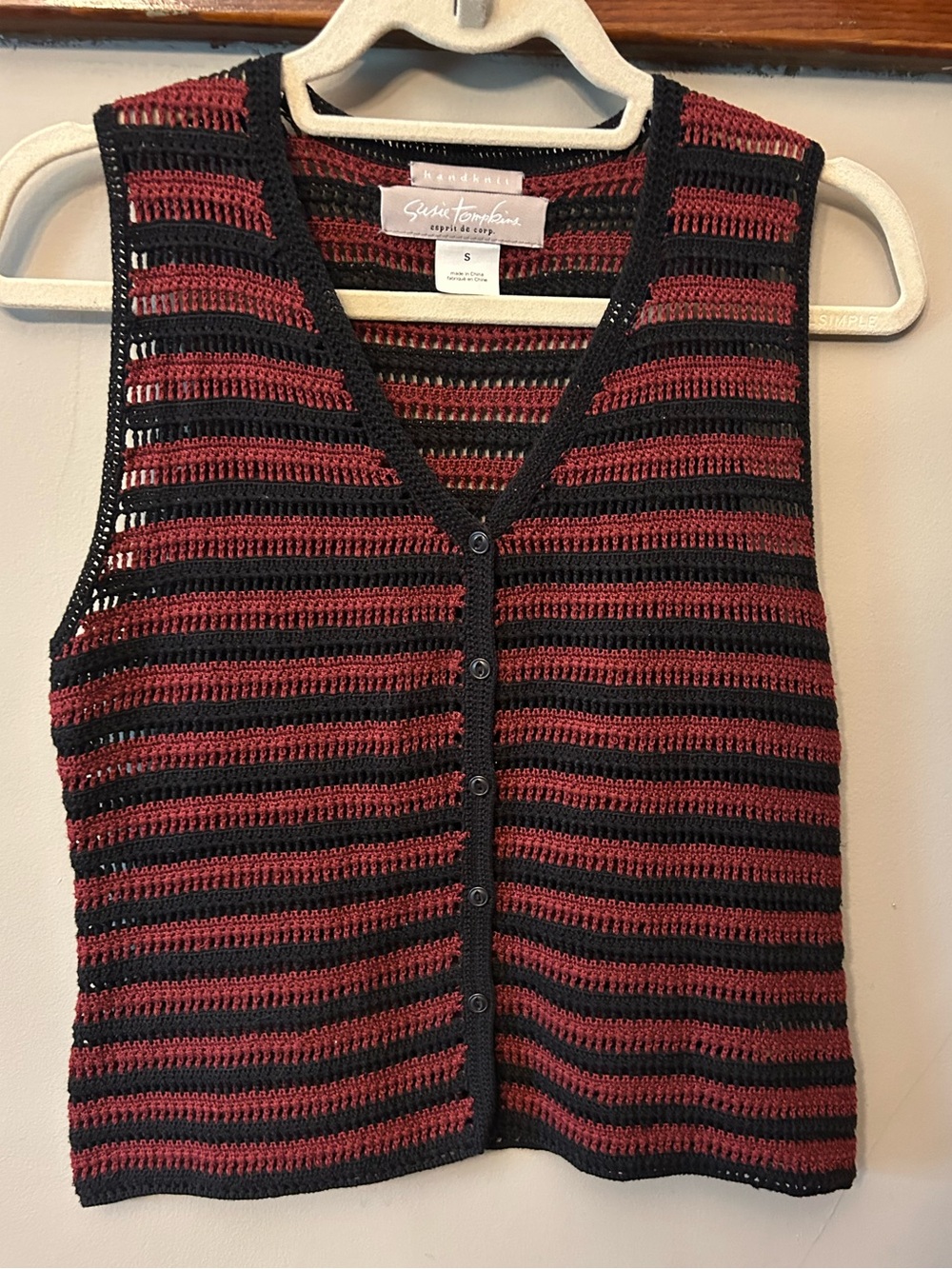 Vintage Susie Tompkins 90's Hand Knitted Striped Sweater Vest Cotton Small